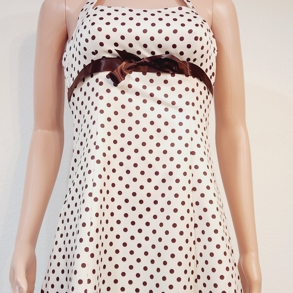Zum ZUM by Niki Livas White And Brown Polkadot Halter 50s Style Deeds Sz 5/6 - Picture 3 of 13